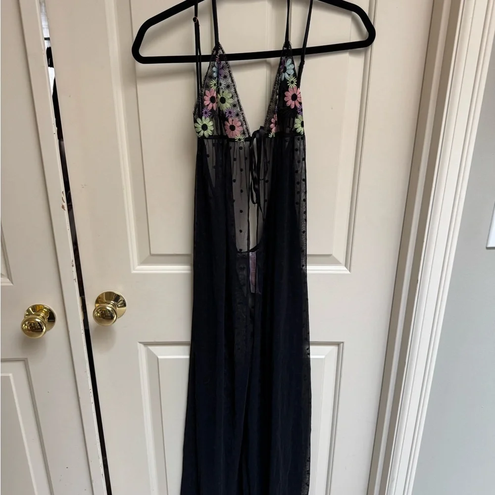 Savage X Fenty Black Sheer Free Spirit Floral Embroidery Night Slip